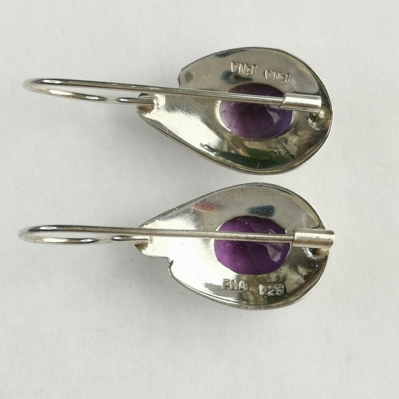 NWT Sterling Silver modernist 4ct oval amethyst drop earrings - Picture 5 of 9